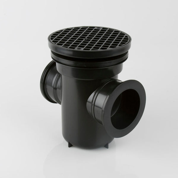 Underground 110mm Bottle Gully Back Inlet Roddable Round Grid 90 Degree Outlet